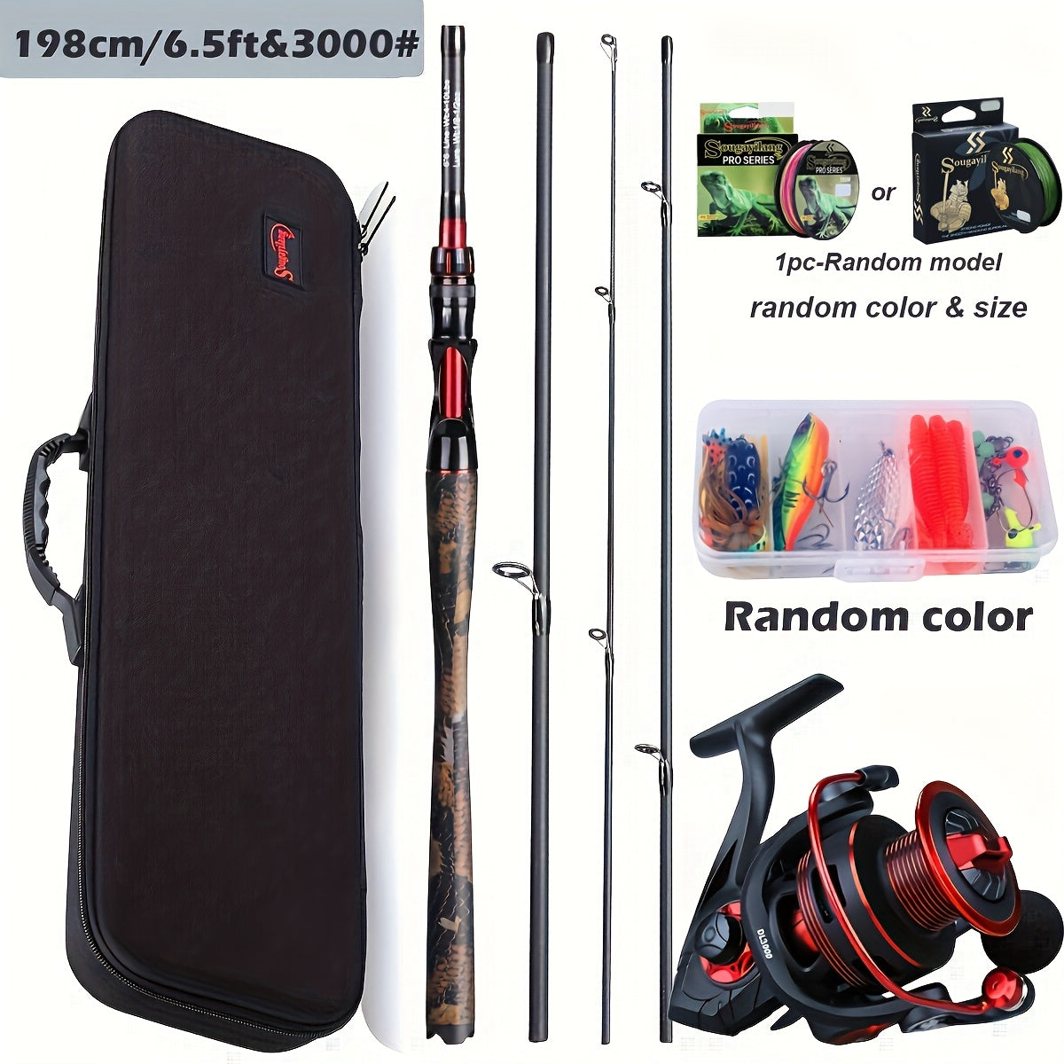 4-Section Carbon Fiber Fishing Rod & Spincast Reel Combo Set – 100m Line, Lures & Tackle