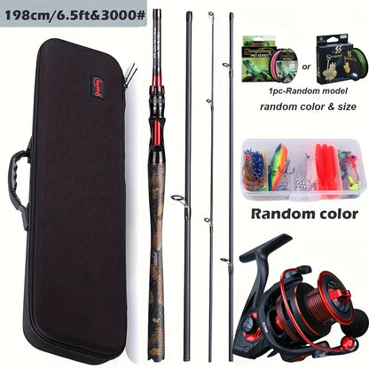 4-Section Carbon Fiber Fishing Rod & Spincast Reel Combo Set – 100m Line, Lures & Tackle