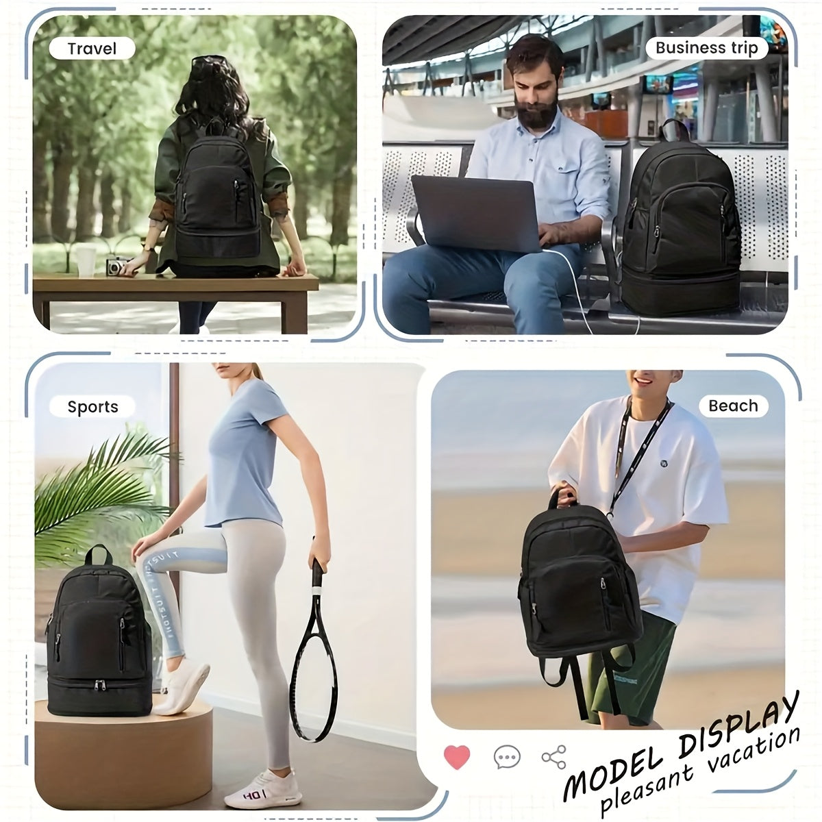 Stylish Black Backpack with Shoe Compartment