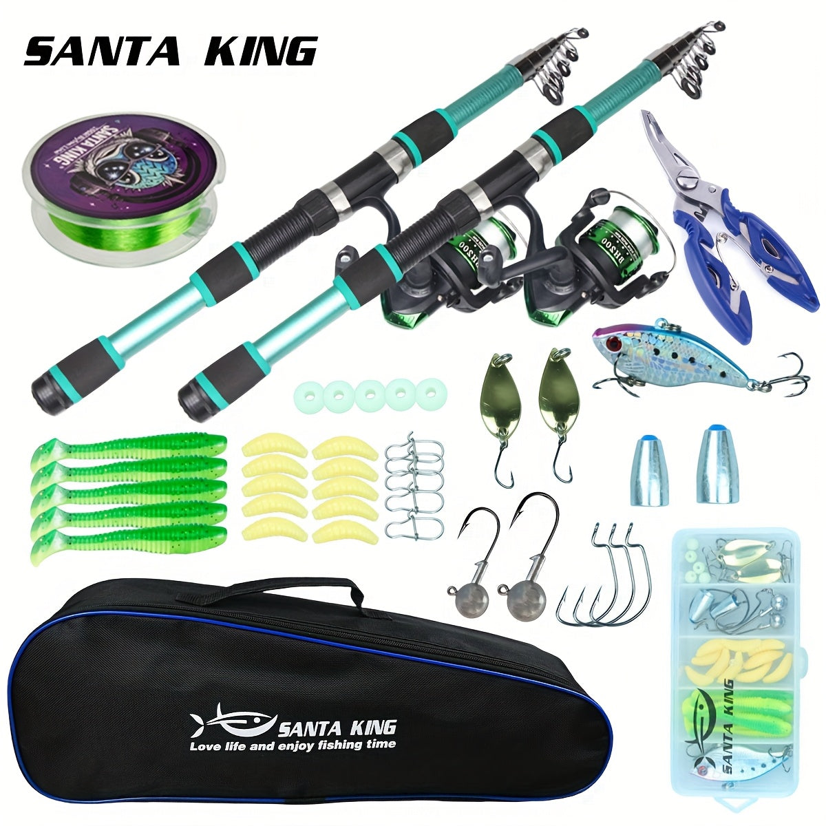 2-Piece Telescopic Fishing Rod & Reel Combo Set with 100m Line and Gear Bag